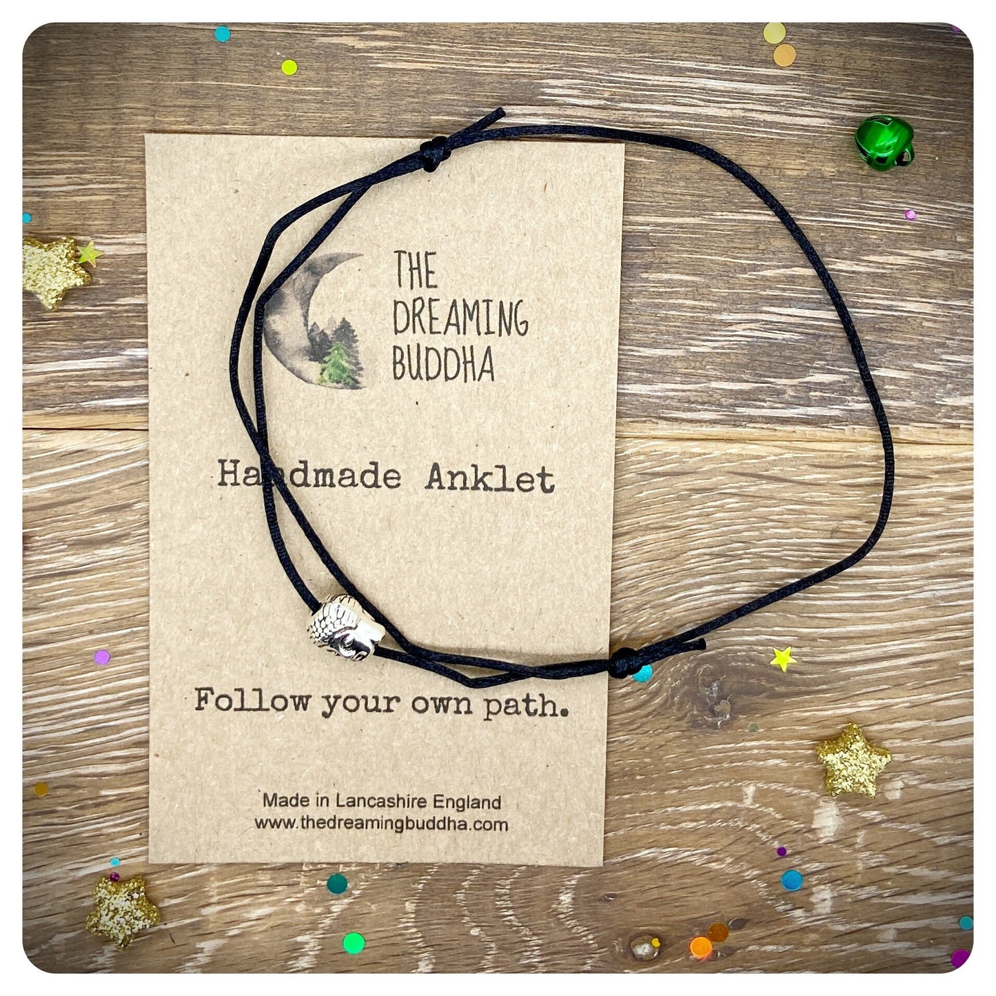 Buddha Yoga Anklet For Him, Buddha Black Cord Adjustable Anklet, Men’s Anklet Buddha Charm, Spiritual Yogi, Men’s Simple Tibetan Anklet