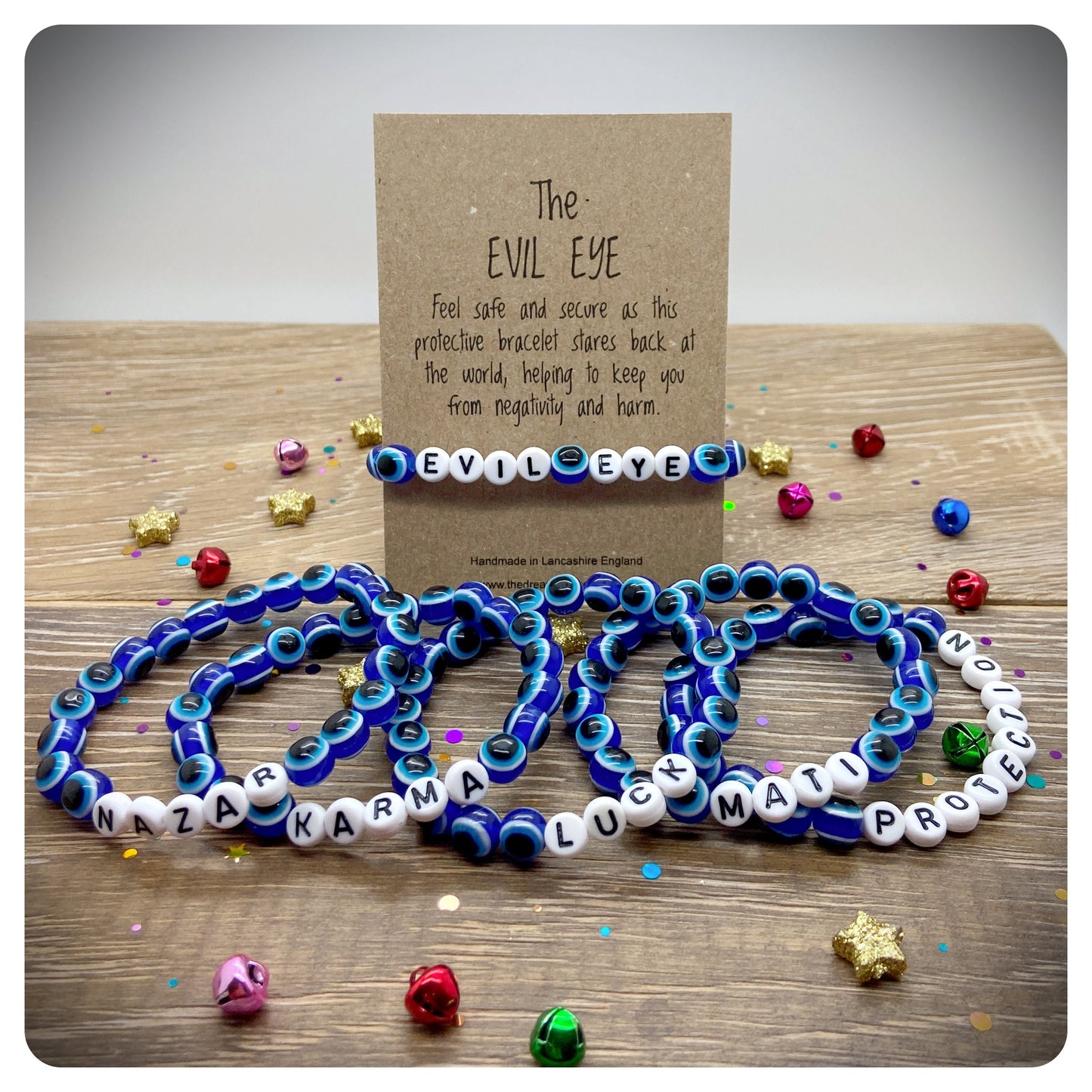 Evil Eye Stretch Bracelet x 2, Nazar Acrylic Beaded Bracelets, Blue Turkish Protection Talismans