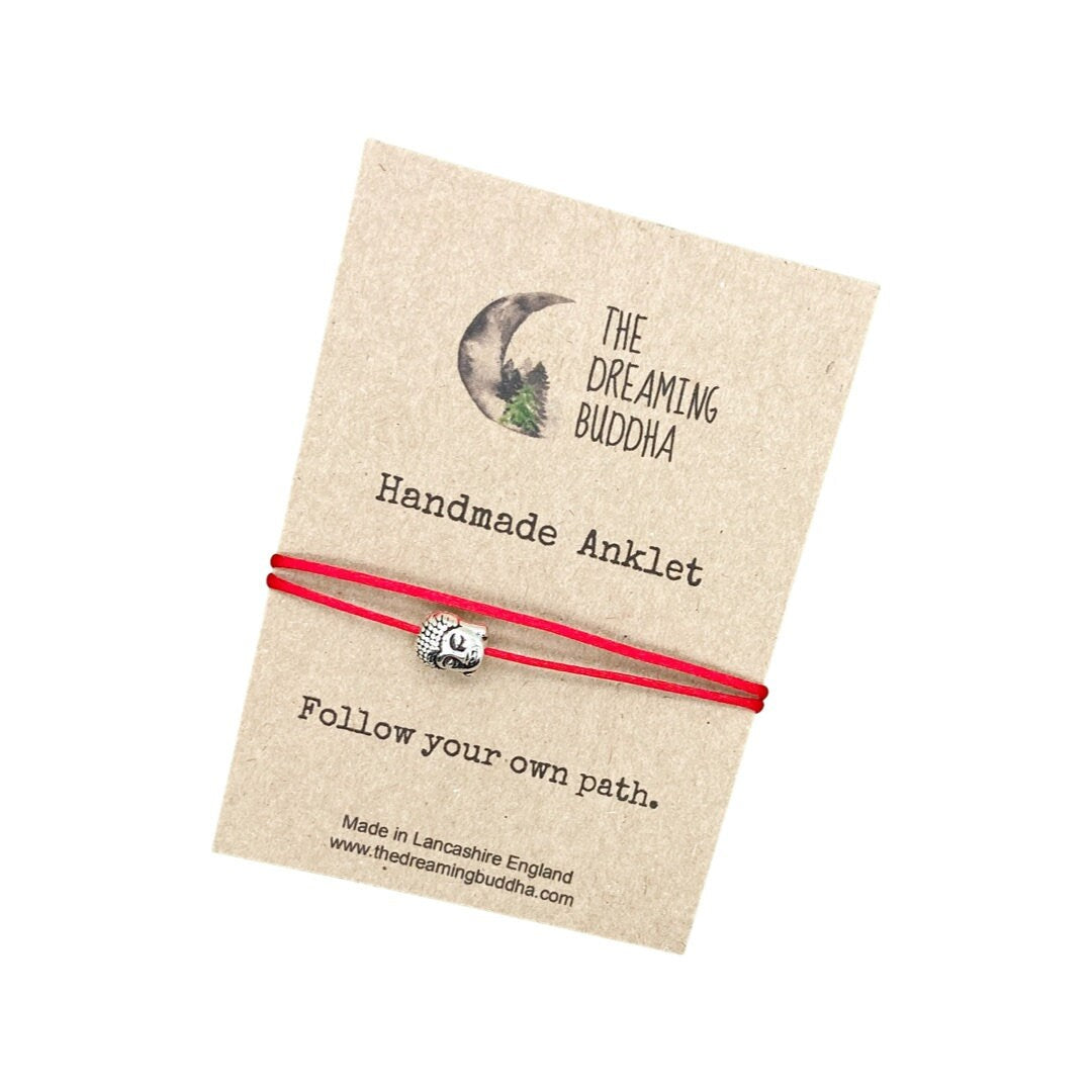 Buddha Yoga Anklet For Her, Buddha Red Cord Adjustable Anklet, Womens Anklet Buddha Charm, Spiritual Yogi, Simple Tibetan Anklet