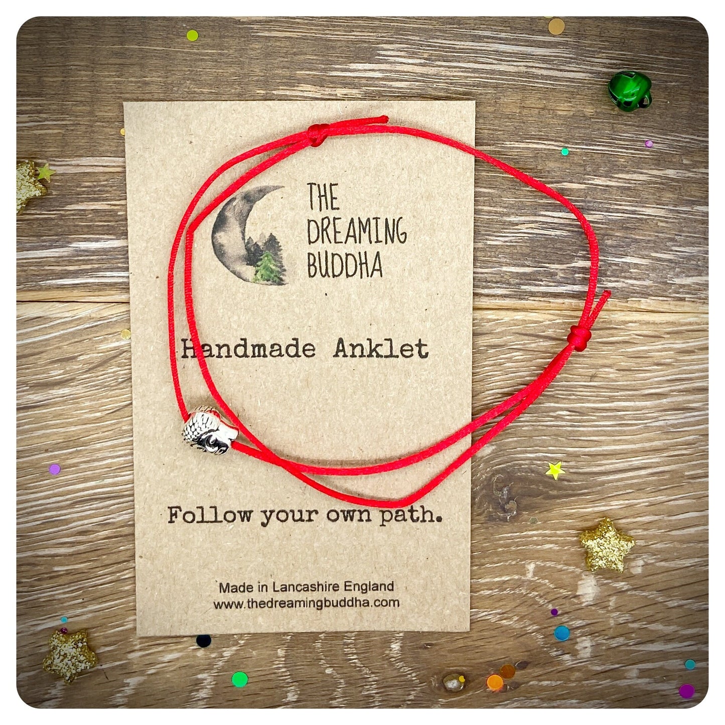 Buddha Yoga Anklet For Her, Buddha Red Cord Adjustable Anklet, Womens Anklet Buddha Charm, Spiritual Yogi, Simple Tibetan Anklet