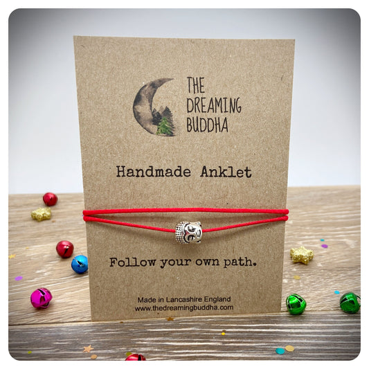 Buddha Yoga Anklet For Her, Buddha Red Cord Adjustable Anklet, Womens Anklet Buddha Charm, Spiritual Yogi, Simple Tibetan Anklet