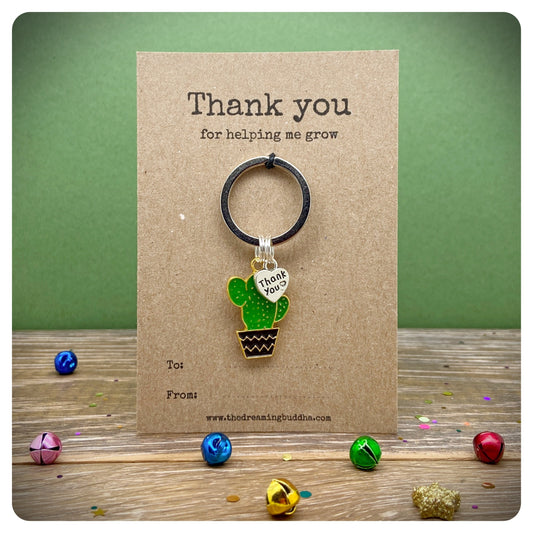 Thank You For Helping Me Grow Male Teacher Gift, Teacher Appreciation Keyring, Cactus Keyring, Gift Idea For Male Teachers