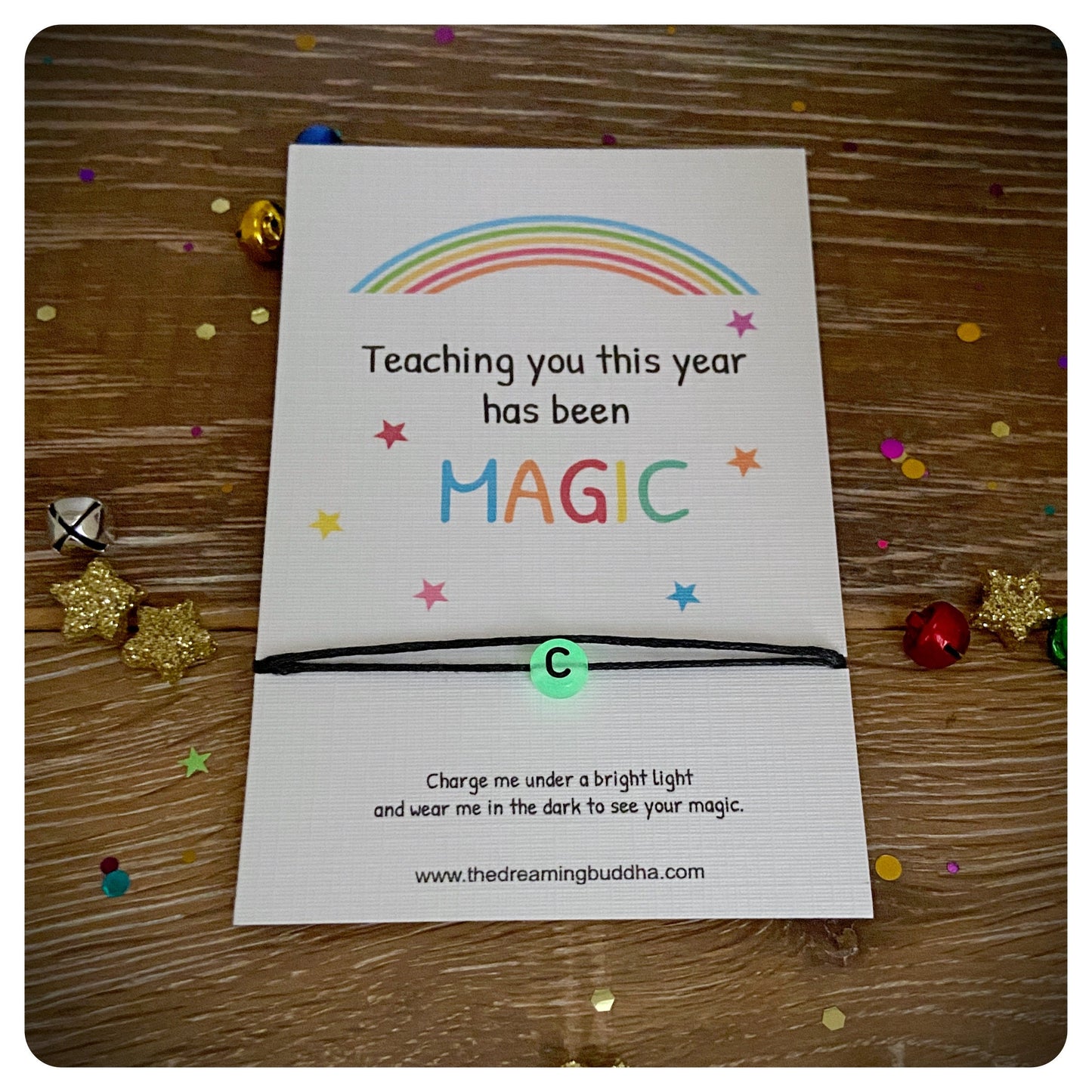 End Of Term Personalised Pupil Gift, Glow In The Dark Initial Bead Bracelet, Class End Of Year Bulk Gift