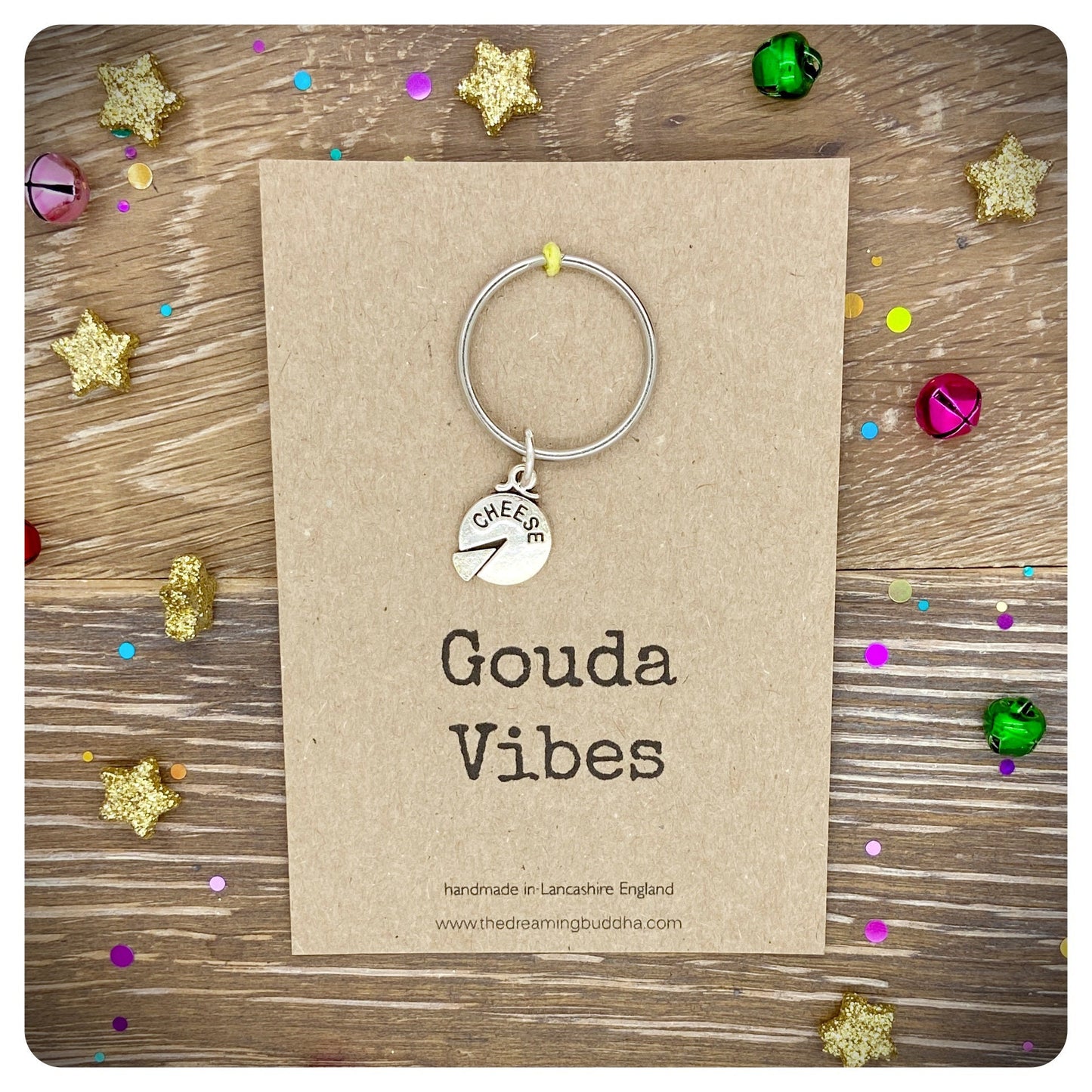 Cheese Card Keyring, Gouda Vibes Cheese Key Chain, Personalised Cheese Lover Gift