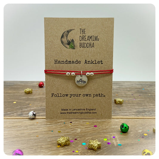 Mountain Anklet, Adventure Awaits Jewelry, Nature Lover Gift, Wanderlust Anklet, Gift for Adventurer, Hiking Rambler Gift