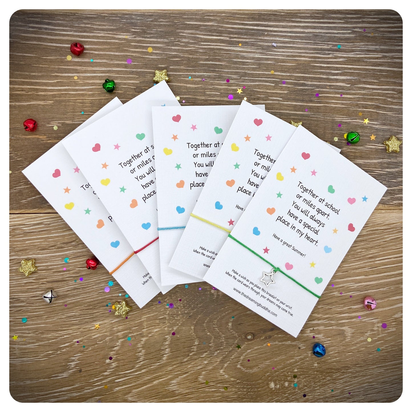 Pack Of 5 Friendship Wish Bracelets, Friendship Poem Cards Bulk Pack, End Of Term Student Gifts
