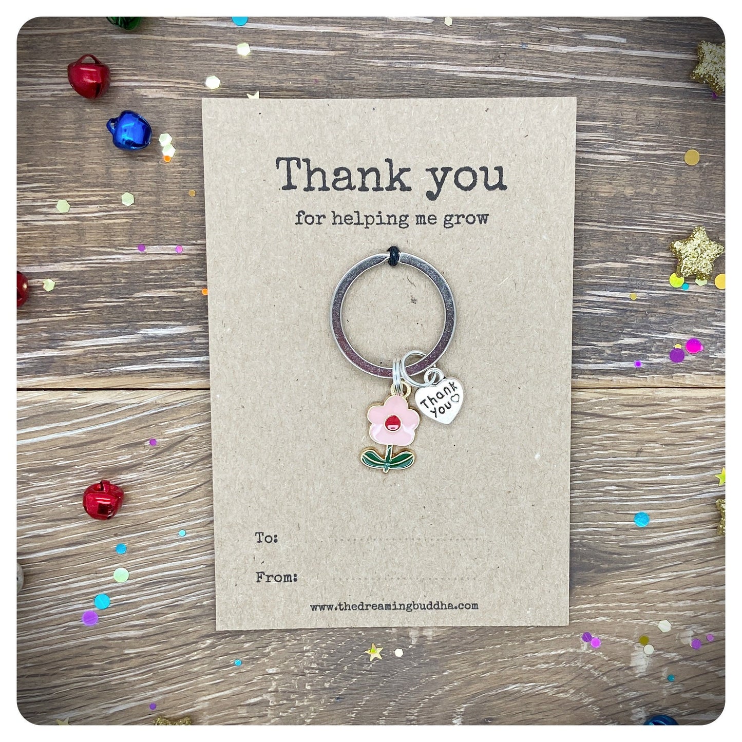 Set Of 4 School Teacher End Of Term Gifts, Pack Of Four Thank You For Helping Me Grow Keyrings, 4 Flower Keychains