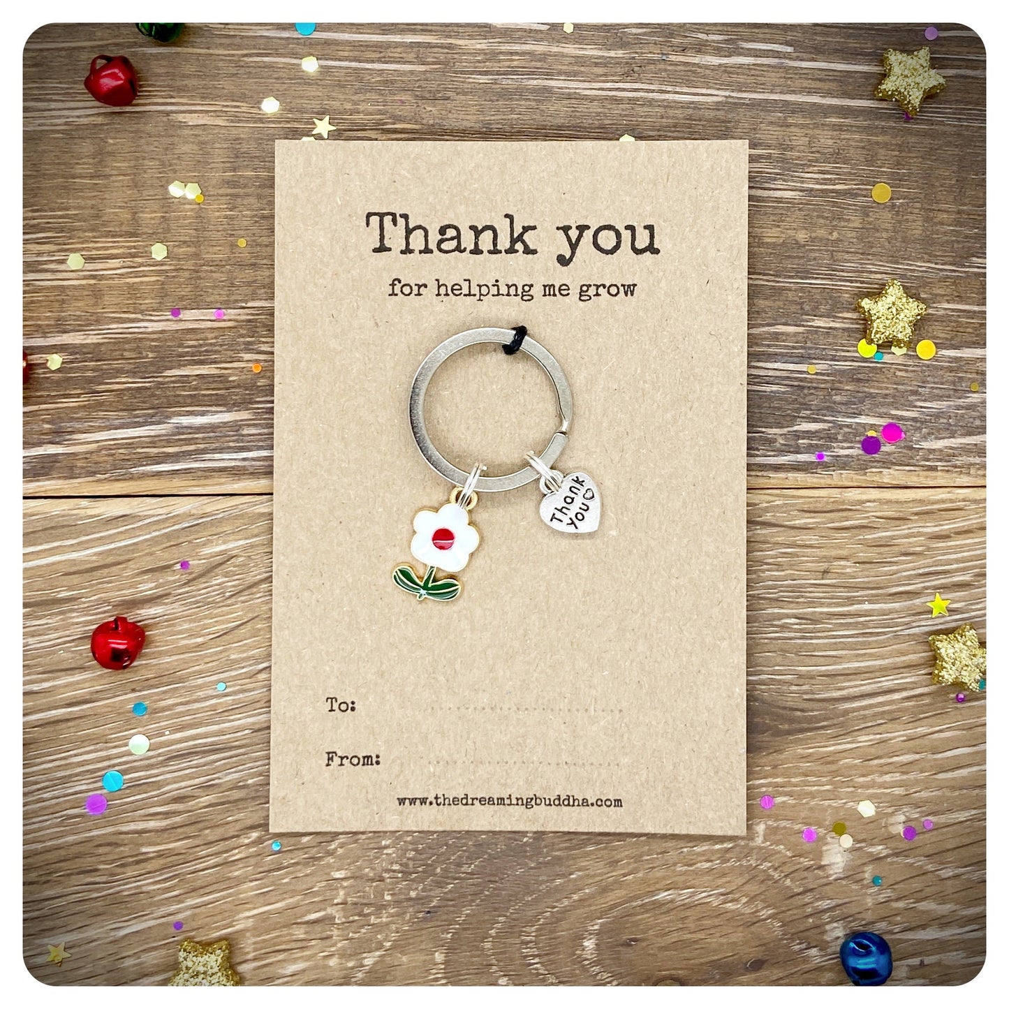 Set Of 4 School Teacher End Of Term Gifts, Pack Of Four Thank You For Helping Me Grow Keyrings, 4 Flower Keychains